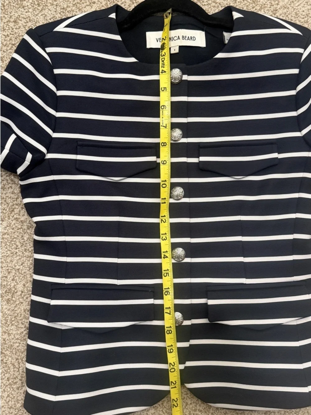 Veronica Beard Navy and White Striped Cropped Jacket with Silver Buttons - Picture 5 of 5